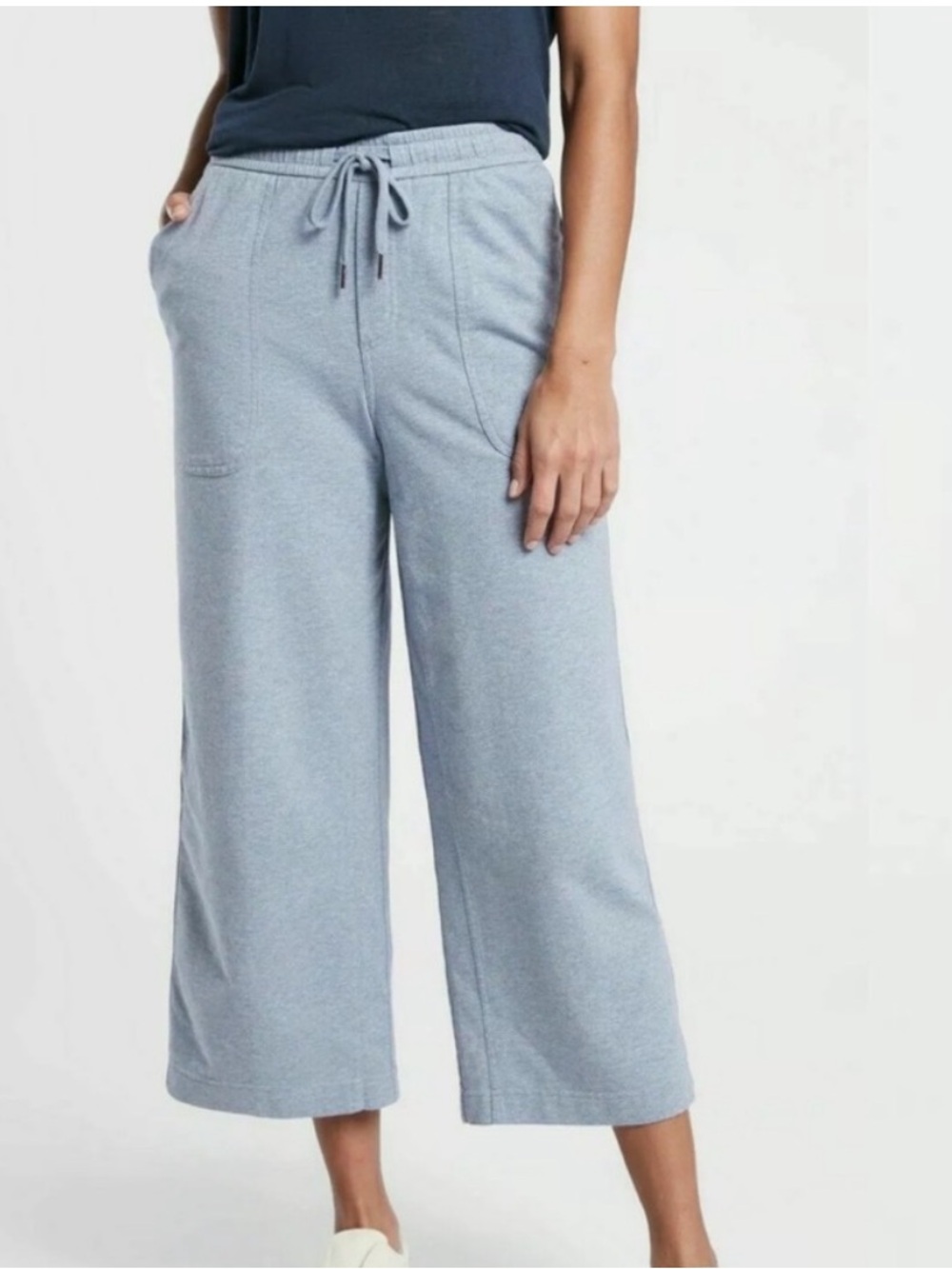 ATHLETA WIDE LEG CROP FARALLON HEATHERED JOGGER STRETCH WOVEN KNIT 2/26” INSEAM